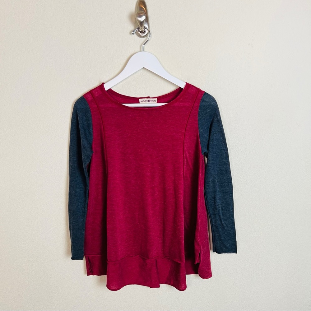 Altar’d State Red & Blue Heathered Block Color Swing  Flowy Long Sleeve Blouse